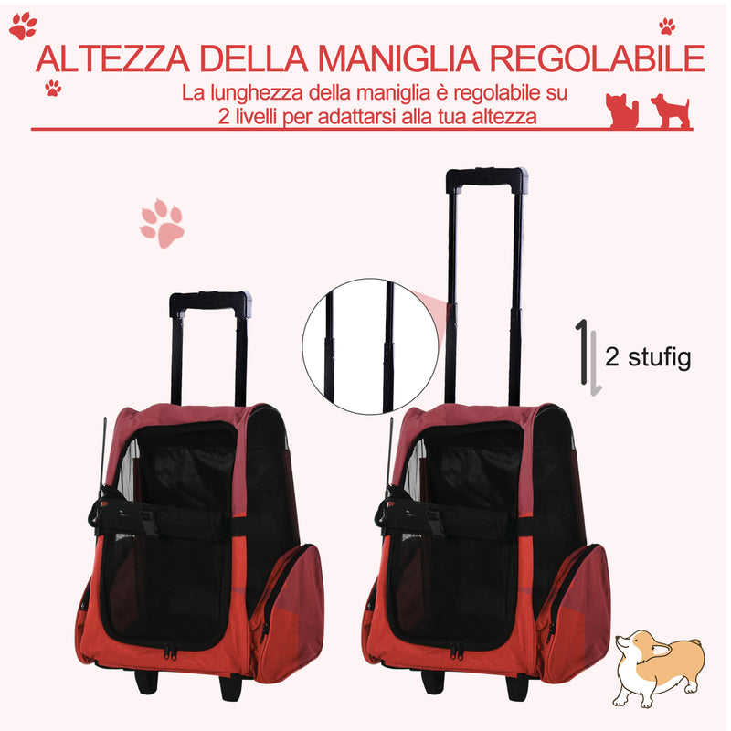Trolley zaino 2 in 1 per piccoli animali domestici Rosso 35x27x49 cm 