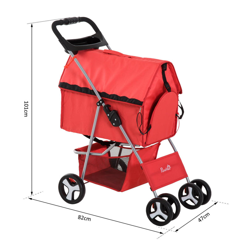 Passeggino per Cani Pieghevole Rosso 82x47x101 cm 