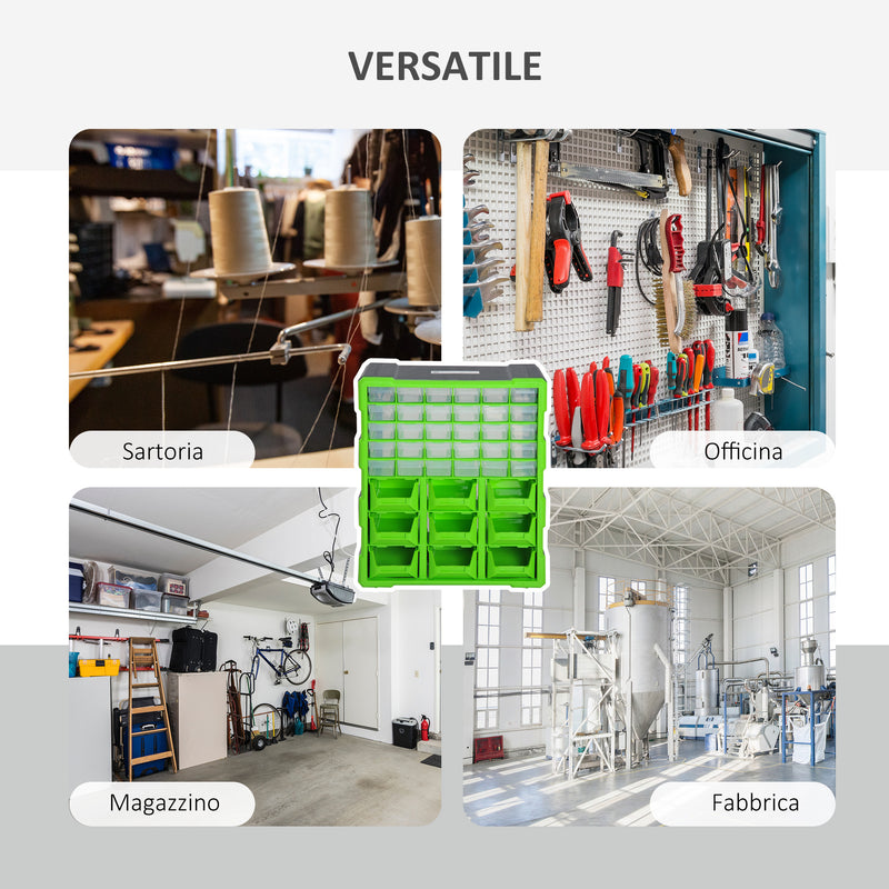 Cassettiera Box per Accessori Minuteria Verde 38x16x47.5 cm 