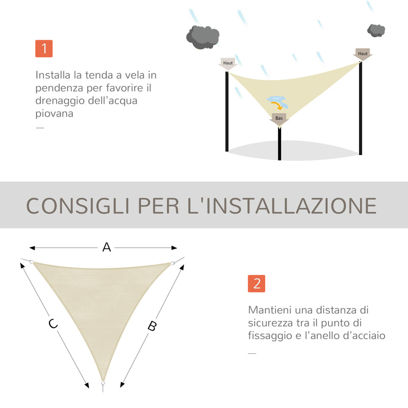 Tenda Vela da Giardino Triangolare in HDPE Crema 5x5x5m 
