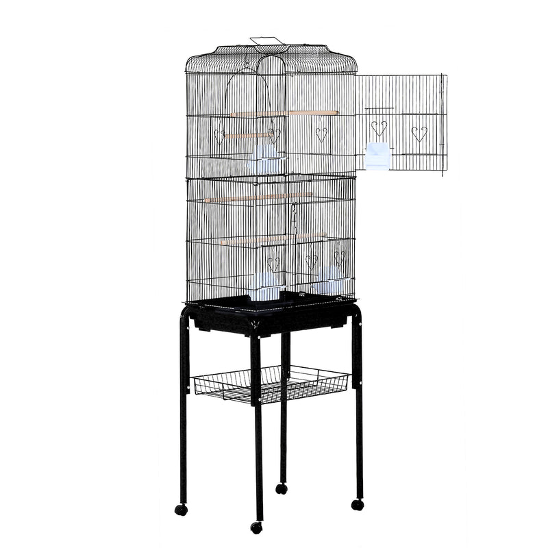 Voliera Gabbia per Uccelli con Ruote in Metallo Nero 47.5x37x153 cm 