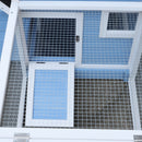 Pollaio per Galline con Corsa Vassoio di Nidificazione Rimovibile in Legno Bianco e Blu 180x90.1x78.6 cm 