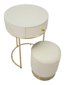 Comodino Toeletta con Puff Sharon Ø52x70 cm - Ø36x39 cm in Pino e MDF e Metallo e Plastica      