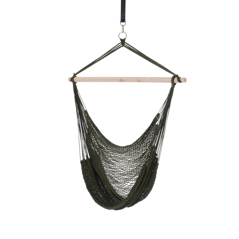 Amaca Sedia Poltrona Sospesa da Giardino Supporto in Legno Verde Militare 100x130 cm 