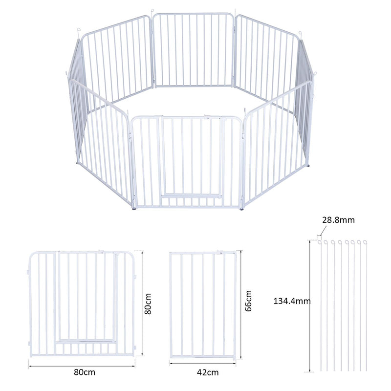 Recinto in Metallo per Animali Domestici per Esterno Bianco 8 Elementi 80x80 cm 
