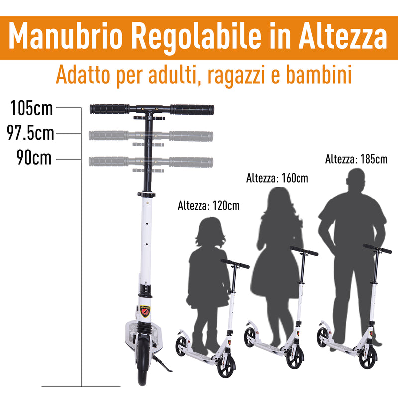 Monopattino per Ragazzi Pieghevole Regolabile 90-105 cm Bianco 