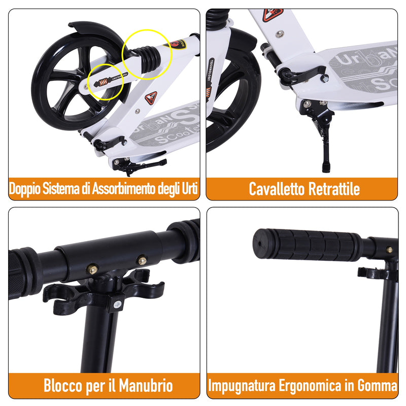 Monopattino per Ragazzi Pieghevole Regolabile 90-105 cm Bianco 