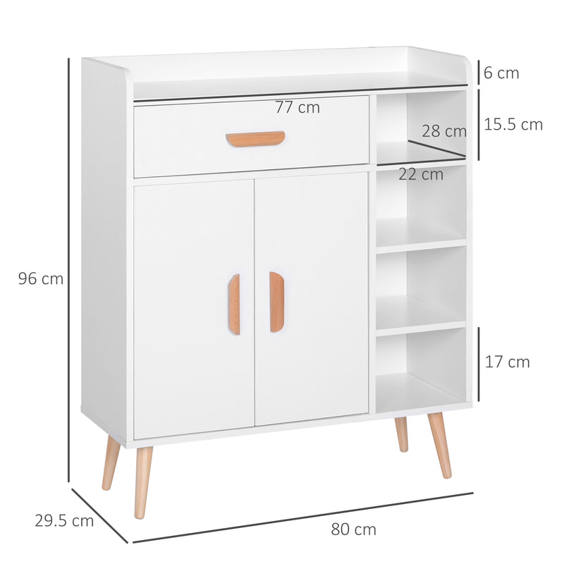 Madia Mobiletto Soggiorno con Piedi in Legno di Pino Bianco 80x29.5x96 cm 