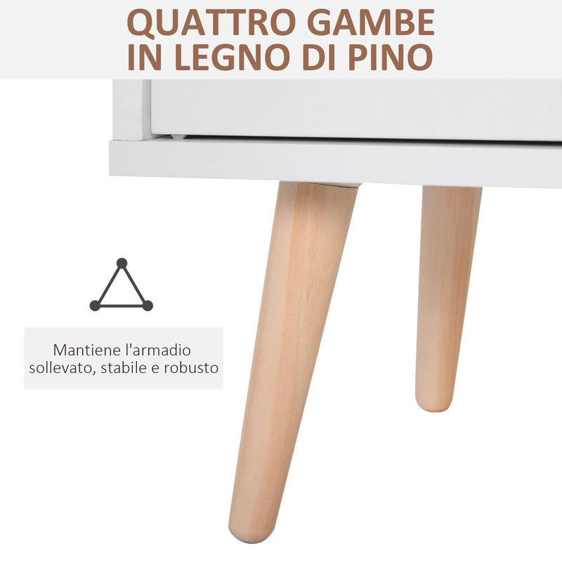 Madia Mobiletto Soggiorno con Piedi in Legno di Pino Bianco 80x29.5x96 cm 