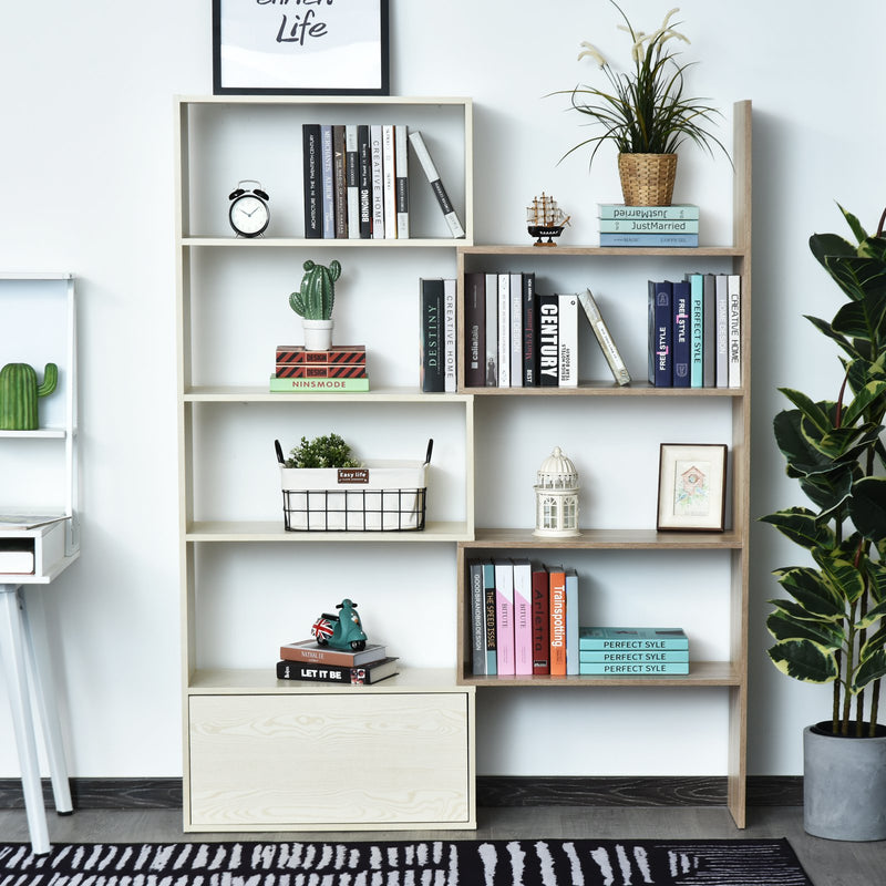 Libreria Scaffale a Ripiani Salvaspazio per Soggiorno in Legno 141x29x176 cm Bianco Rovere 