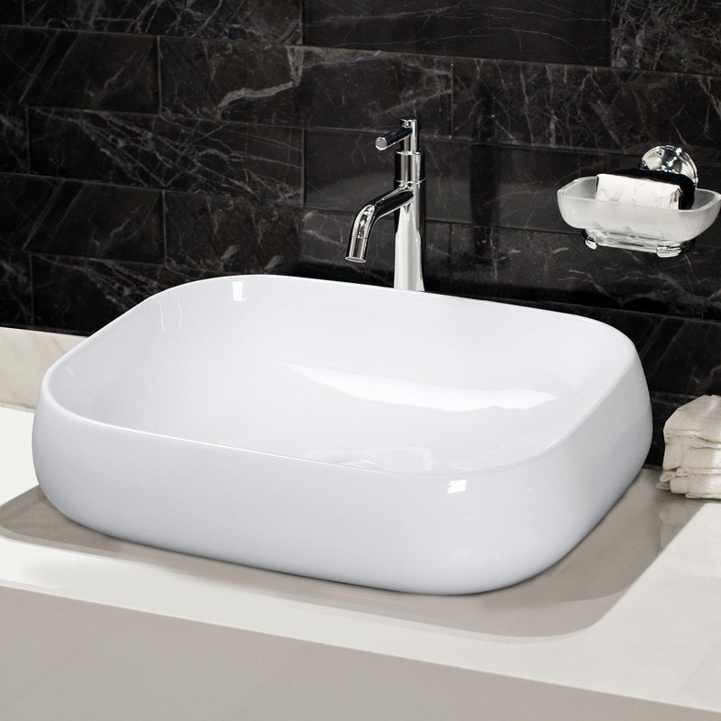 Lavabo da Appoggio Rettangolare in Ceramica Smaltata Bianco 56x42x14.5 cm 