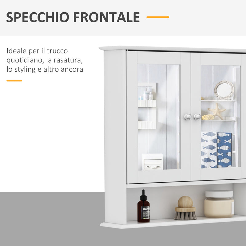 Specchiera da Bagno 2 Ante in MDF Bianco 56x13x58 cm 