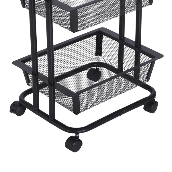 sconto Platzsparender Mehrzweck-Küchenwagen mit 3 Ebenen aus schwarzem Stahlgeflecht 40 x 30 x 79 cm