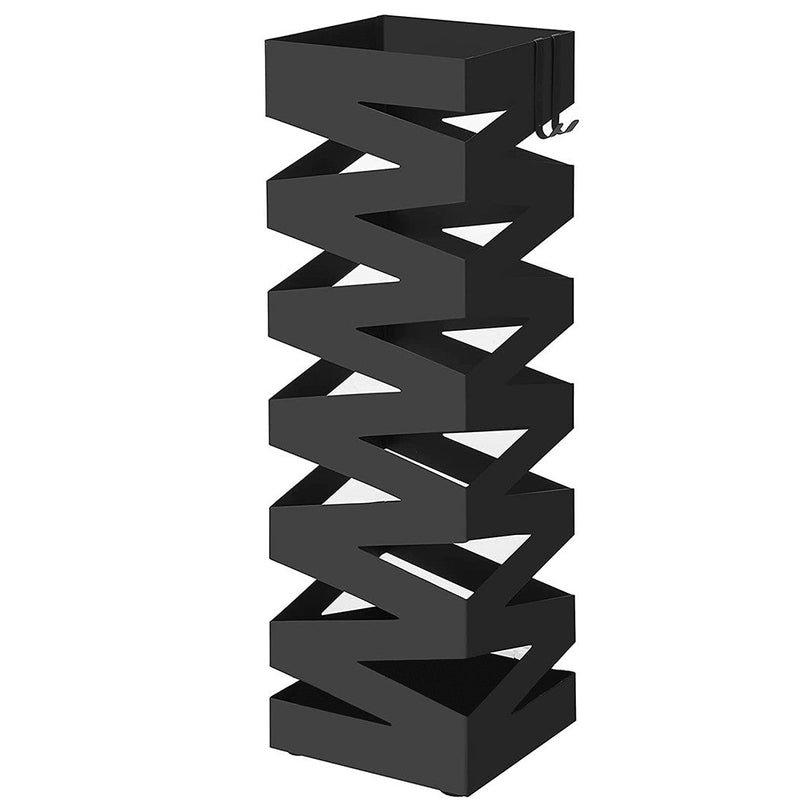 Portaombrelli 49x15,5 cm in Metallo Nero Quadrato con Ganci