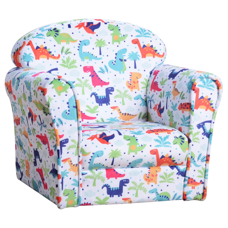Poltroncina Mini per Bambini con Dinosauri Colorati  Bianca