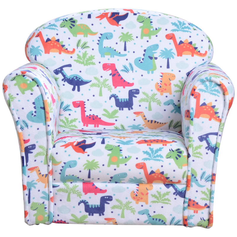 Poltroncina Mini per Bambini con Dinosauri Colorati  Bianca