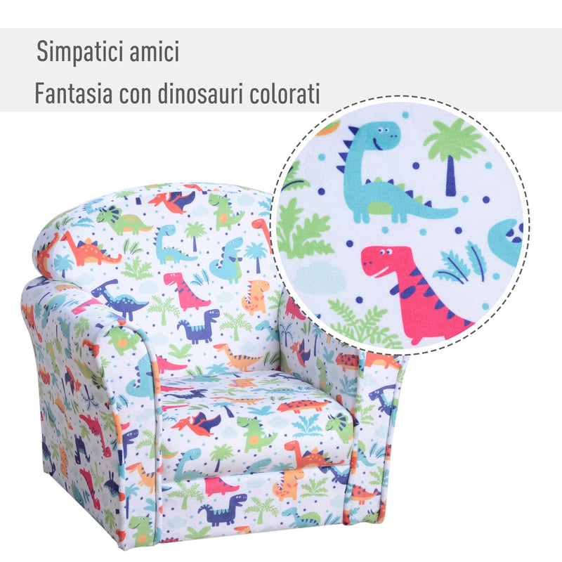Poltroncina Mini per Bambini con Dinosauri Colorati  Bianca