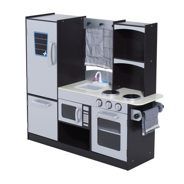 Spielküche für Kinder mit Kühlschrank und Mikrowelle in Schwarz und Grau online