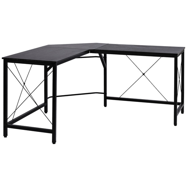 sconto Großer Eckschreibtisch aus Metall und MDF 150 x 150 x 76 cm Schwarz