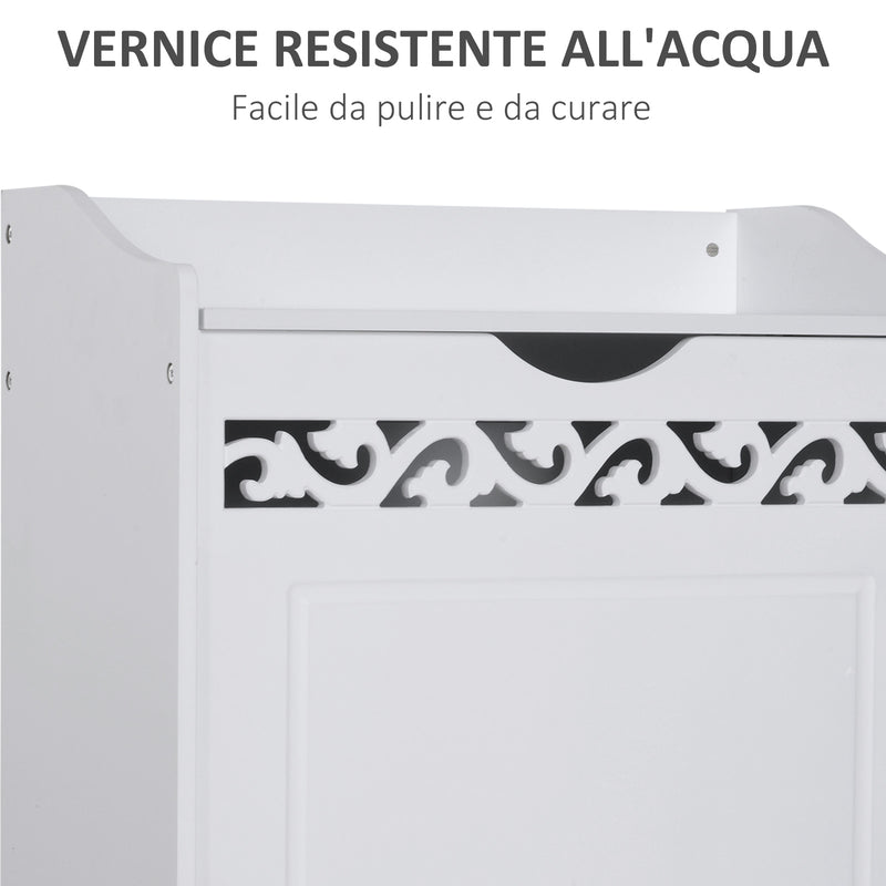 Mobiletto Bagno Portabiancheria in Legno 55x34x58 cm  Floreale Bianco