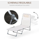 Sdraio da Giardino 182x56x28 cm Pieghevole con Schienale Reclinabile e Cuscino in Metallo e Texteline Crema      