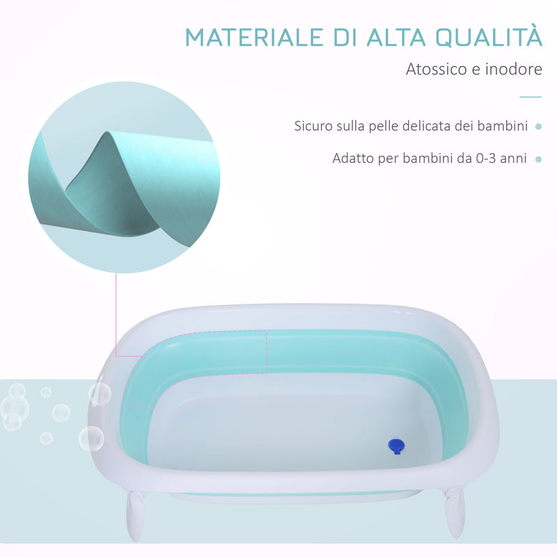 Vaschetta Bagnetto per Neonati Antiscivolo Pieghevole con Scarico  Azzurro