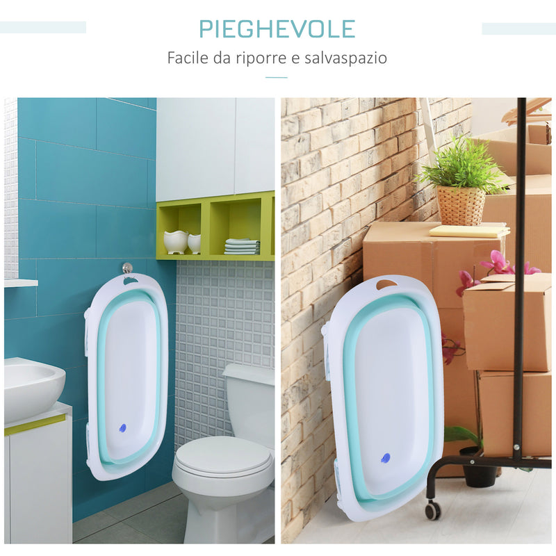 Vaschetta Bagnetto per Neonati Antiscivolo Pieghevole con Scarico  Azzurro