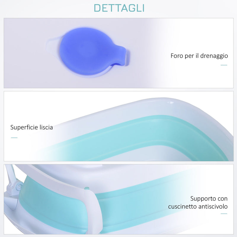 Vaschetta Bagnetto per Neonati Antiscivolo Pieghevole con Scarico  Azzurro