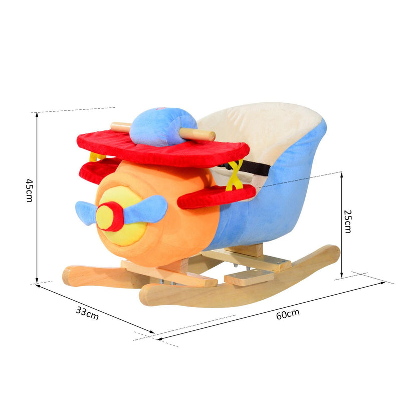 Aeroplano a Dondolo per Bambini in Peluche e Legno Massello 