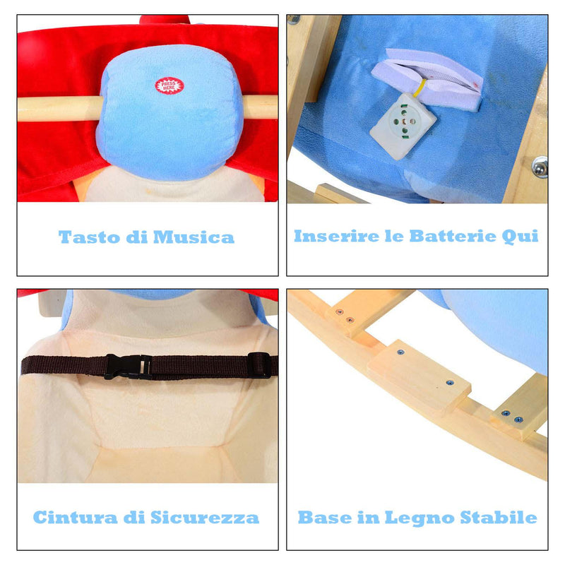 Aeroplano a Dondolo per Bambini in Peluche e Legno Massello 