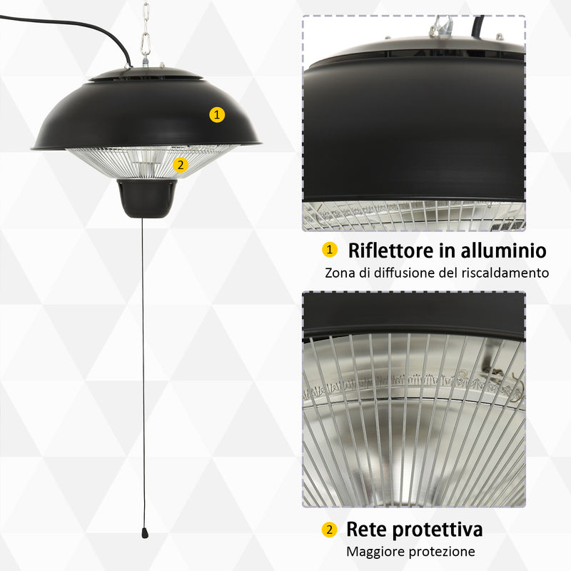 Stufa da Esterno Lampada Riscaldante Elettrica a Sospensione Led 1500W 
