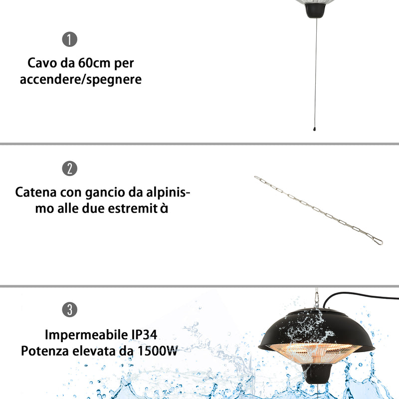 Stufa da Esterno Lampada Riscaldante Elettrica a Sospensione Led 1500W 