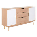 Madia 2 Ante 3 Cassetti Design Scandinavo in Legno Rovere 145x30x75 cm  Bianca e Naturale