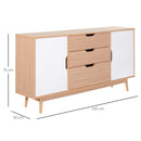 Madia 2 Ante 3 Cassetti Design Scandinavo in Legno Rovere 145x30x75 cm  Bianca e Naturale