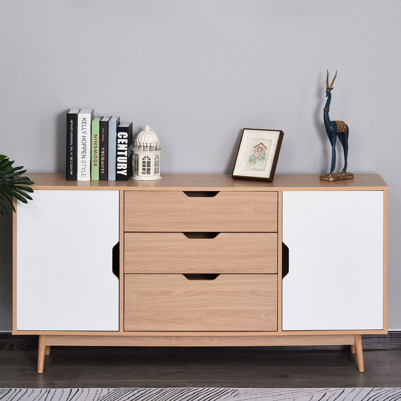 Madia 2 Ante 3 Cassetti Design Scandinavo in Legno Rovere 145x30x75 cm  Bianca e Naturale