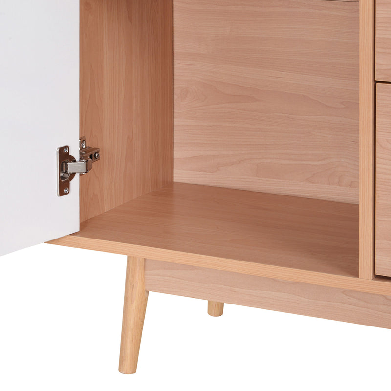 Madia 2 Ante 3 Cassetti Design Scandinavo in Legno Rovere 145x30x75 cm  Bianca e Naturale