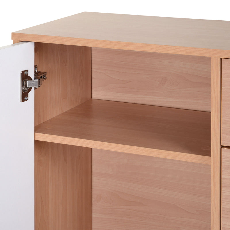 Madia 2 Ante 3 Cassetti Design Scandinavo in Legno Rovere 145x30x75 cm  Bianca e Naturale