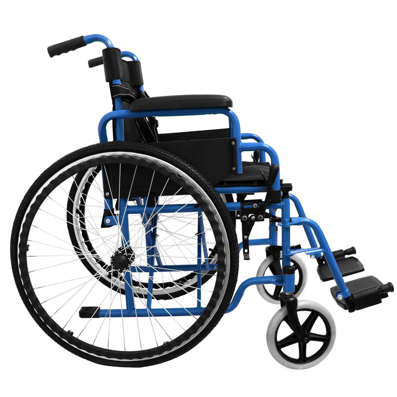 Sedia a Rotelle Pieghevole ad Auto Spinta in Acciaio Rizzetti Blu