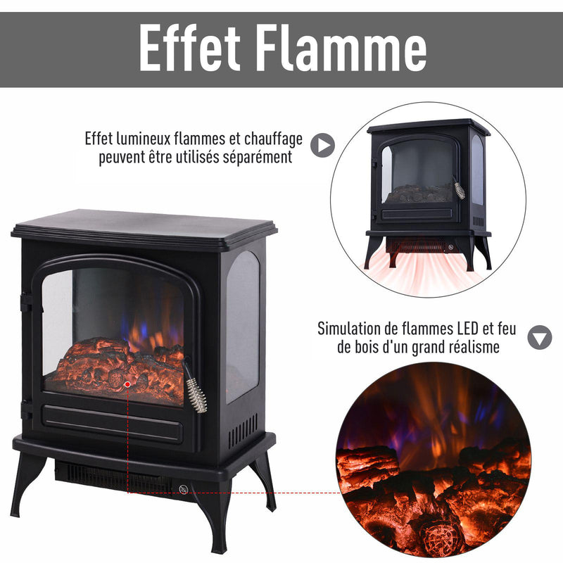 Camino Elettrico da Terra 41x25,4x52 cm 750/1500W Effetto Fiamma  Nero