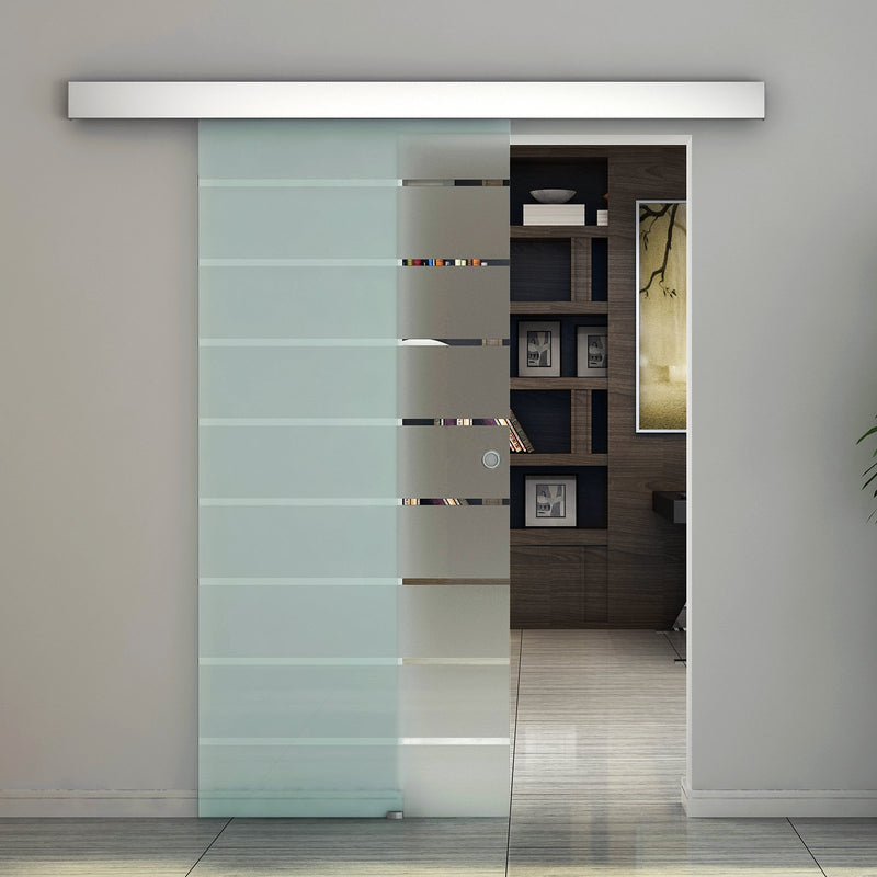 Porta Scorrevole Vetrata 90x205 cm Smerigliata e Satinata 