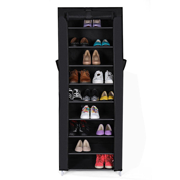 Platzsparendes Schuhregal 10 Ablagen 61,5x31x5x173,5 cm Rizzetti Schwarz sconto