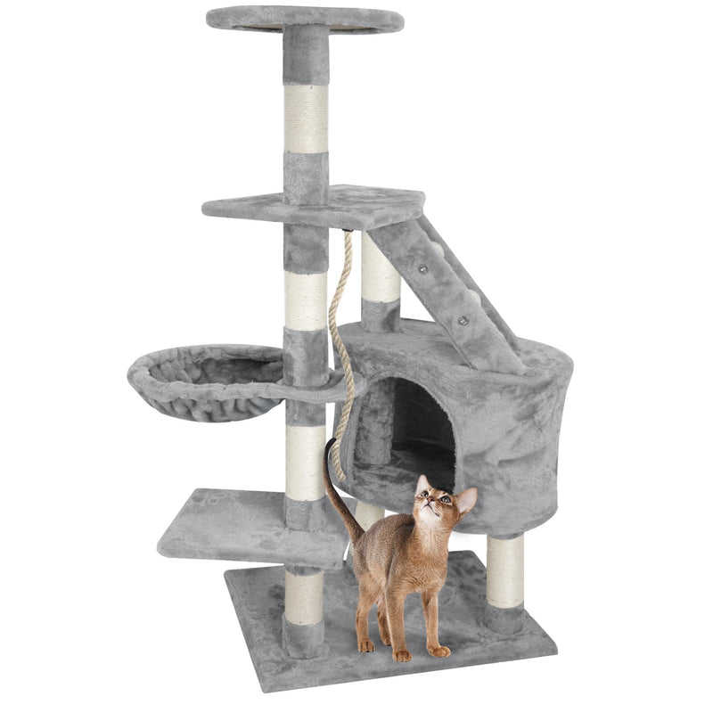 Albero Tiragraffi con Cuccia per Gatti H120 cm in Legno Sisal Naturale Rizzetti Grigio