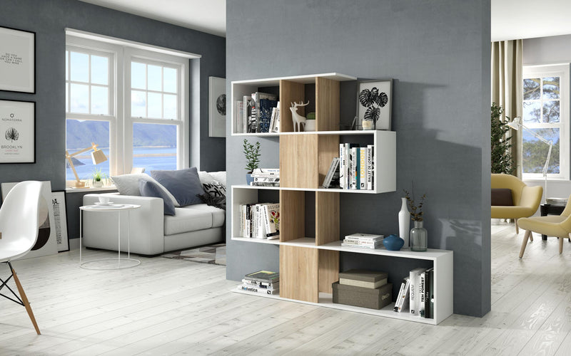 Mobile a Scaffali Libreria 4 Livelli in Legno 145x29x145 cm Rizzetti Elche Bianco