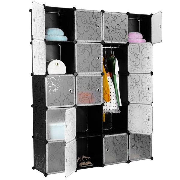 sconto Modularer Kleiderschrank 20 Fächer 147 x 37 x 183 cm Rizzetti Schwarz mit Stickerei