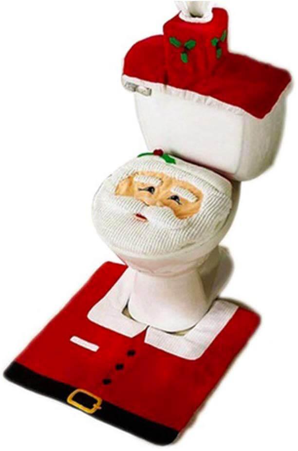 Completo Bagno Natalizio Copriwater Tappetino e Portarotolo Rizzetti Babbo Natale