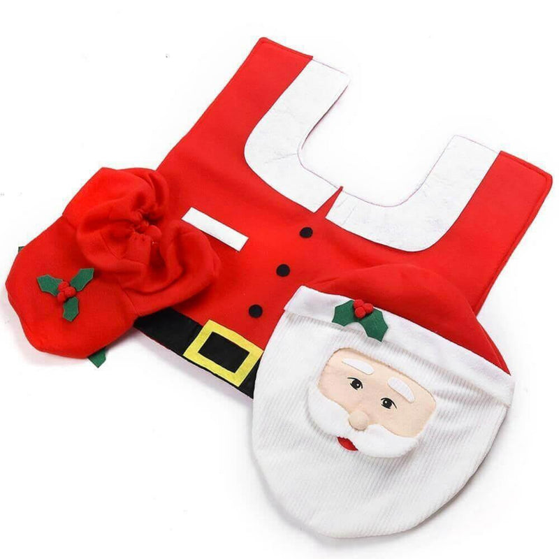 Completo Bagno Natalizio Copriwater Tappetino e Portarotolo Rizzetti Babbo Natale