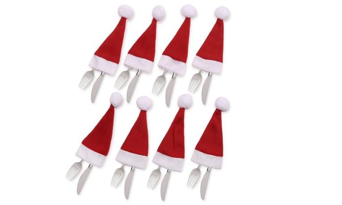 Set 4 Tasche Portaposate Natalizie in Poliestere Rizzetti Cappello di Babbo Natale