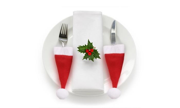 Set 4 Tasche Portaposate Natalizie in Poliestere Rizzetti Cappello di Babbo Natale