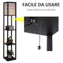 Scaffale Soggiorno in MDF con Lampada 40W Rete Nero Bianco 26x26x160 cm 