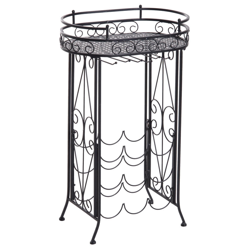 Cantinetta Portabottiglie con Portacalici 28,5x46x77,5 cm in Ferro Battuto  Nera